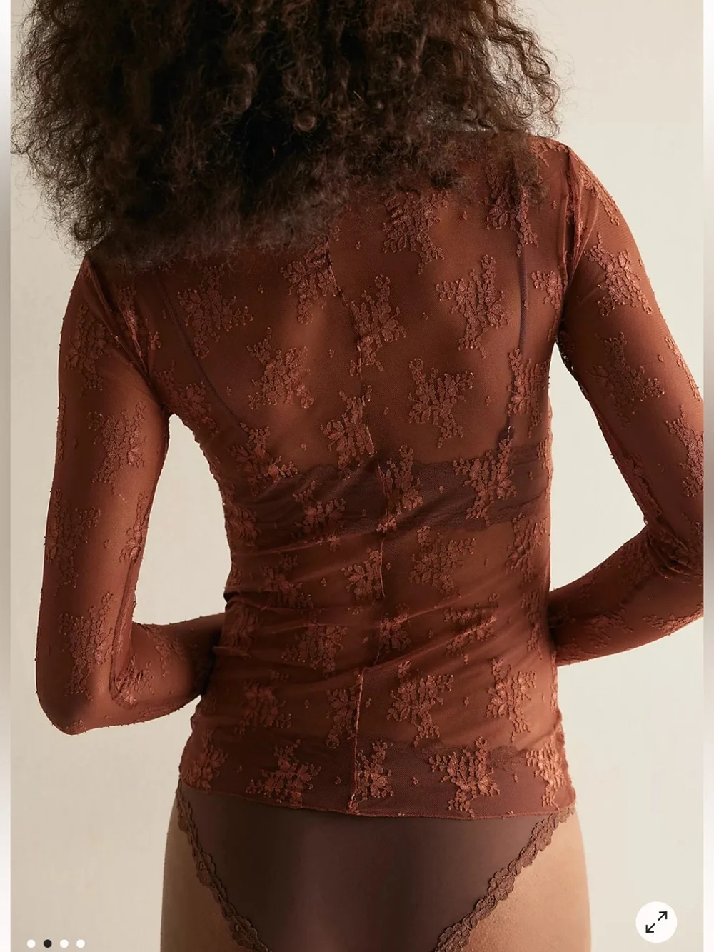 Free People Lady Lux Layering Top Lace Long Sleeve Top Brown size Small